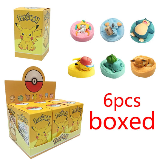 6Pcs Pokémon Sleep Pose Blind Box Figures – Pikachu Kawaii Desk & Car Ornament Anime Collectible Toy Set