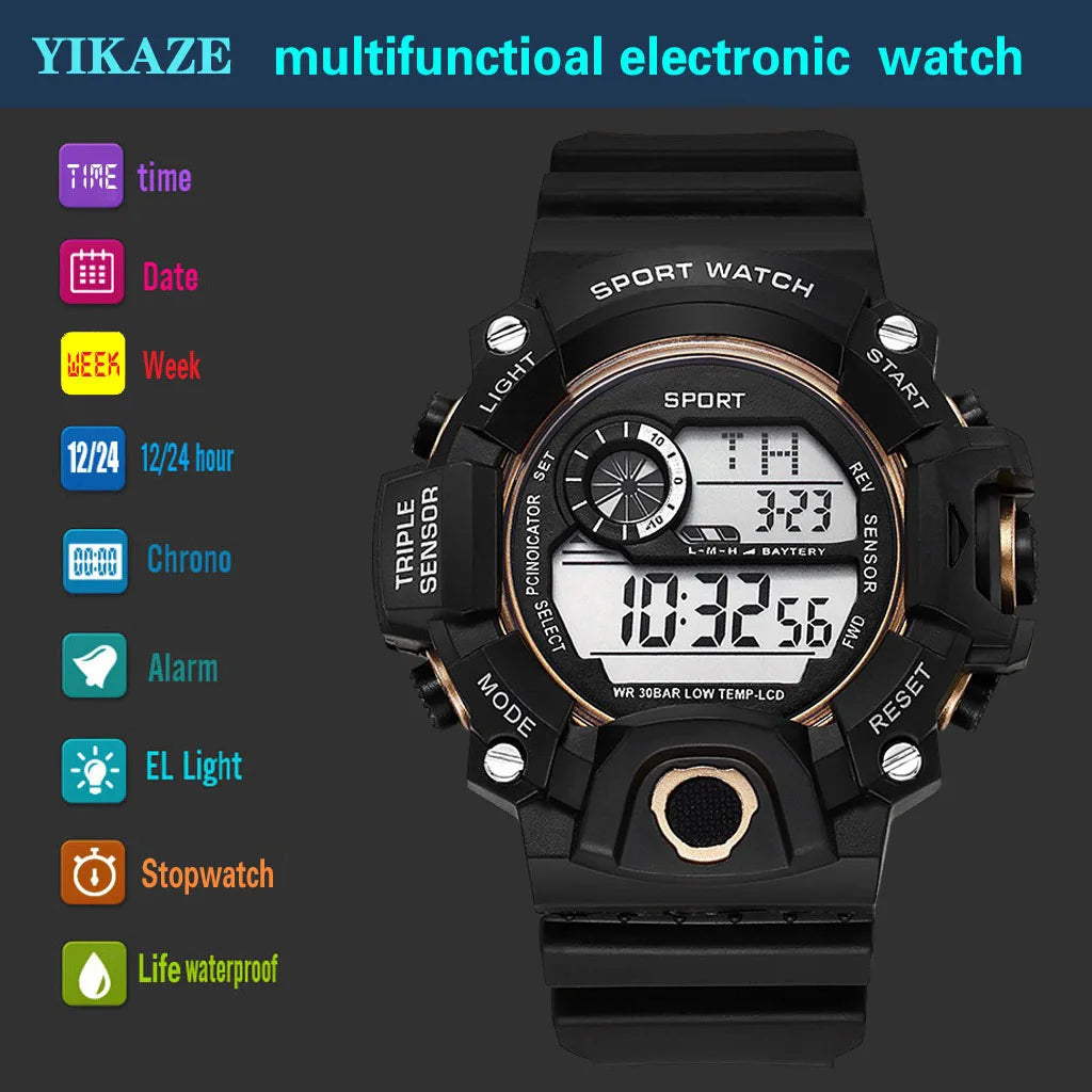 Men’s Sports Digital Watch – Large Dial Military Style Wristwatch, Waterproof Multifunctional Electronic Watch with Luminous Display & Alarm for Active Wear & Outdoor Use