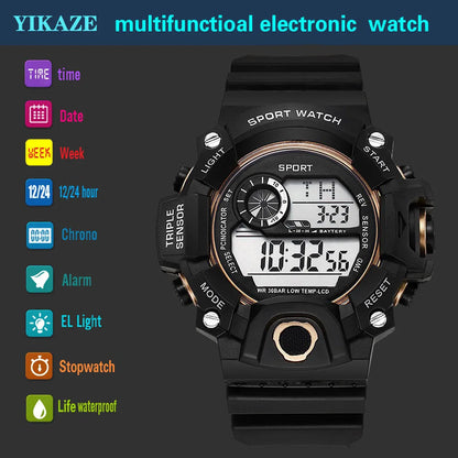 Men’s Sports Digital Watch – Large Dial Military Style Wristwatch, Waterproof Multifunctional Electronic Watch with Luminous Display & Alarm for Active Wear & Outdoor Use
