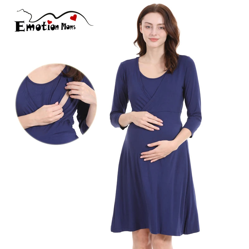 Maternity Nursing Dress - Comfortable Breastfeeding Nightgown for Pregnancy & Postpartum Wear