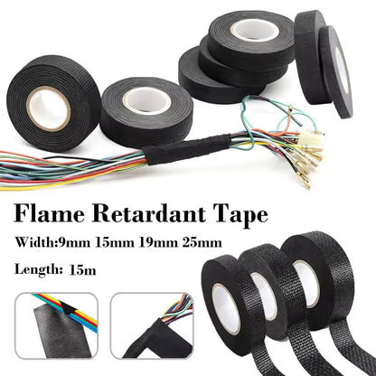 15M Heat-Resistant Flame-Retardant Cloth Tape - Coroplast Adhesive Tape for Car Cable Harness & Wiring Loom Protection