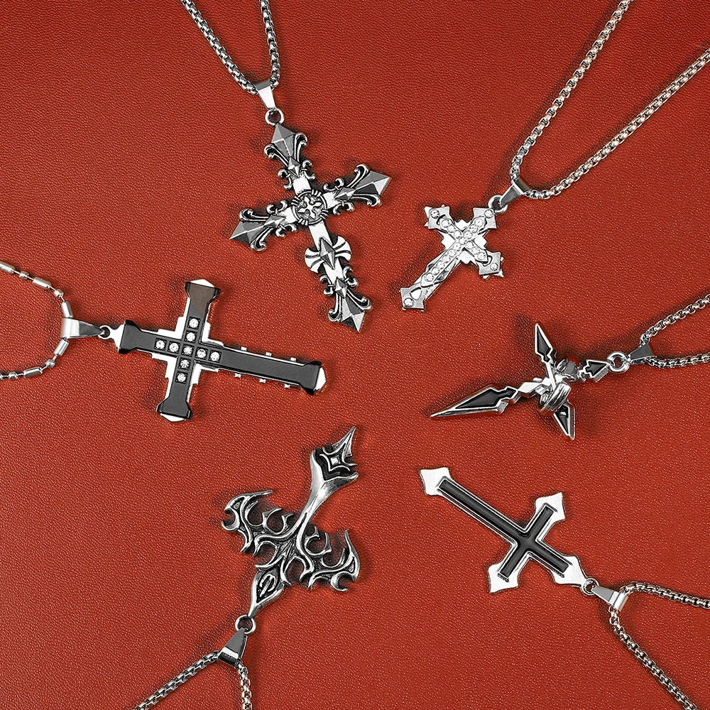 High-Quality Titanium Steel Cross Necklace – Non-Fading Hip-Hop Pendant Chain for Men & Women, Trendy Fashion Gift Jewelry