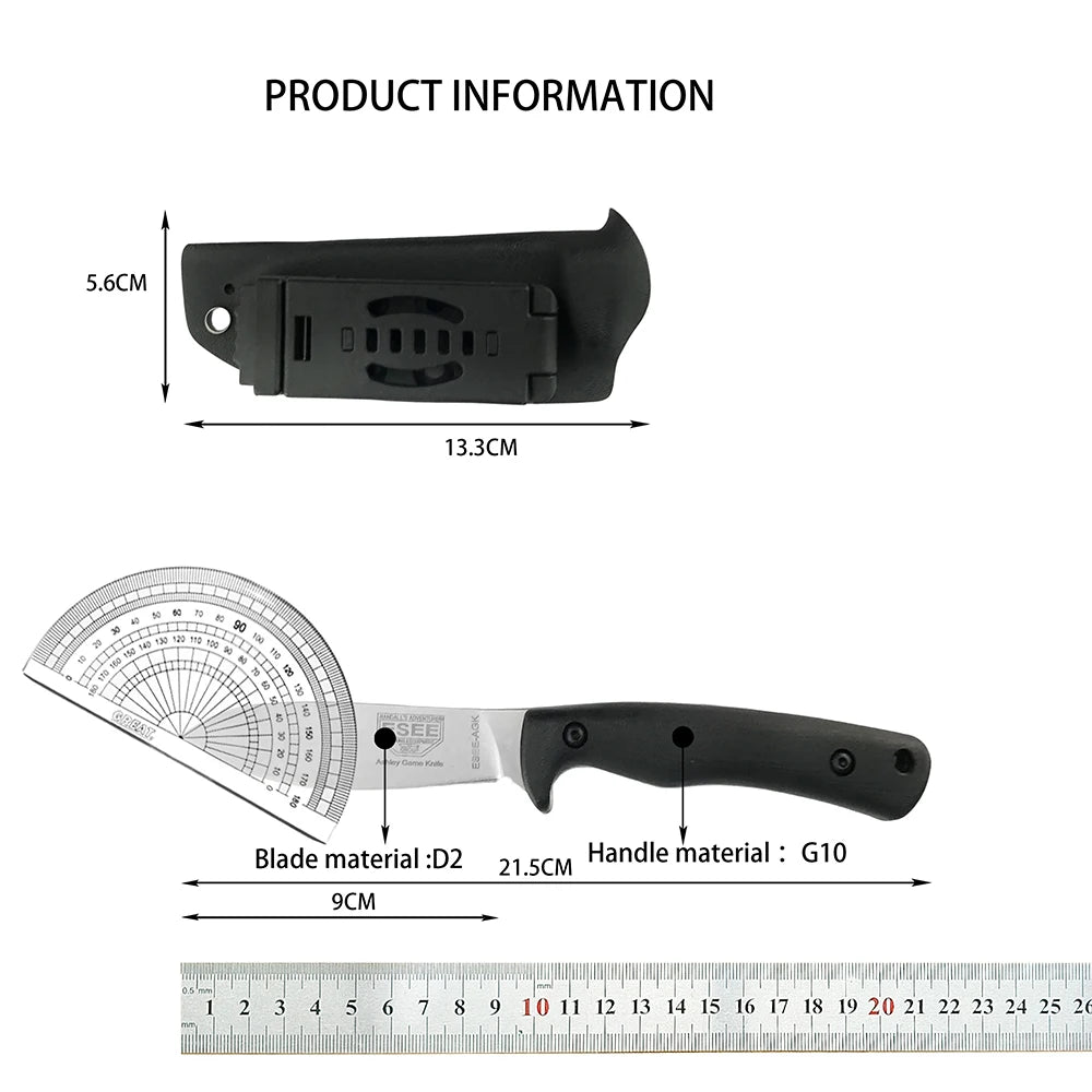 ESEE AGK Fixed Blade Knife - D2 Steel Outdoor Knife with Sheath for Hiking, Fishing, Climbing & Camping