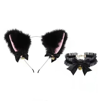 Halloween Cat Ear Headband - Masquerade Cosplay Costume with Bow Tie and Bell