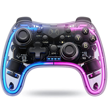 Controller 7039 for Nintendo Switch – Transparent Gamepad with RGB Lights, Turbo, Wake-Up, Multi-Platform & App Support