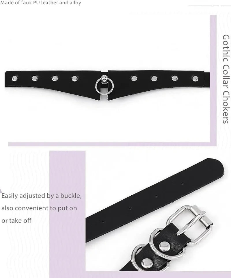 Black Gothic Leather Choker Necklace – Punk Style Neck Jewelry for Women & Alternative Fashion