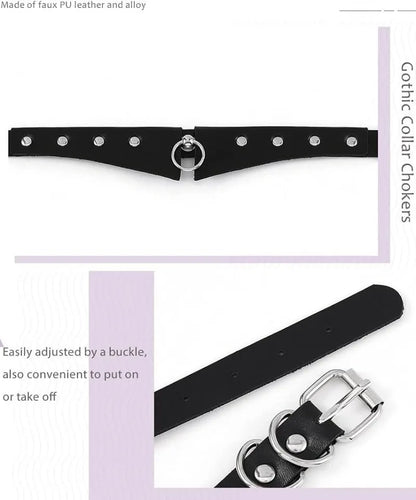 Black Gothic Leather Choker Necklace – Punk Style Neck Jewelry for Women & Alternative Fashion