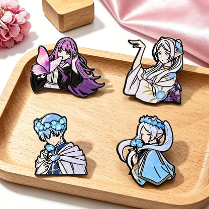 4-Piece Frieren: Beyond Journey’s End Enamel Pin Set - Anime Character Brooches Featuring Frieren, Himmel, Fern, and Stark
