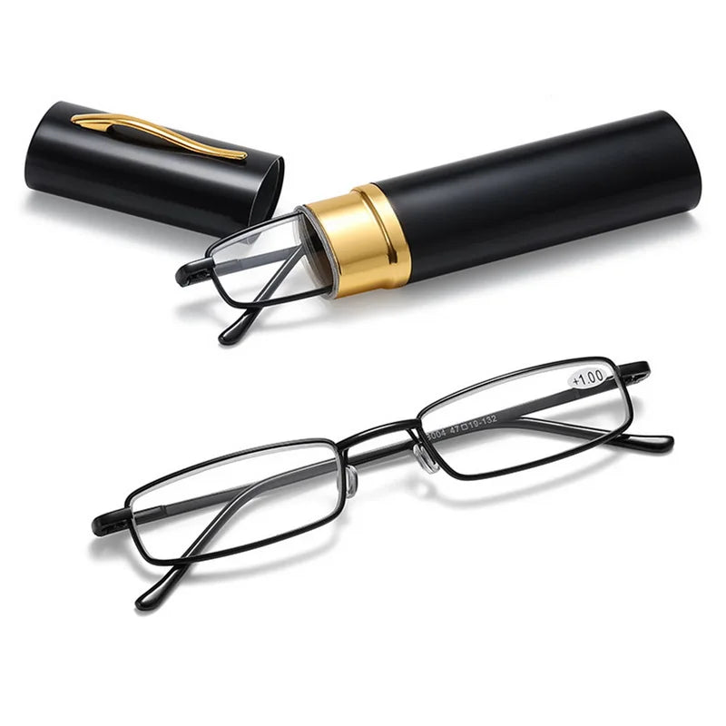 Mini Folding Computer & Reading Glasses – Portable Presbyopia Pen Glasses for Men & Women +1.0 to +4.0 with Storage Box