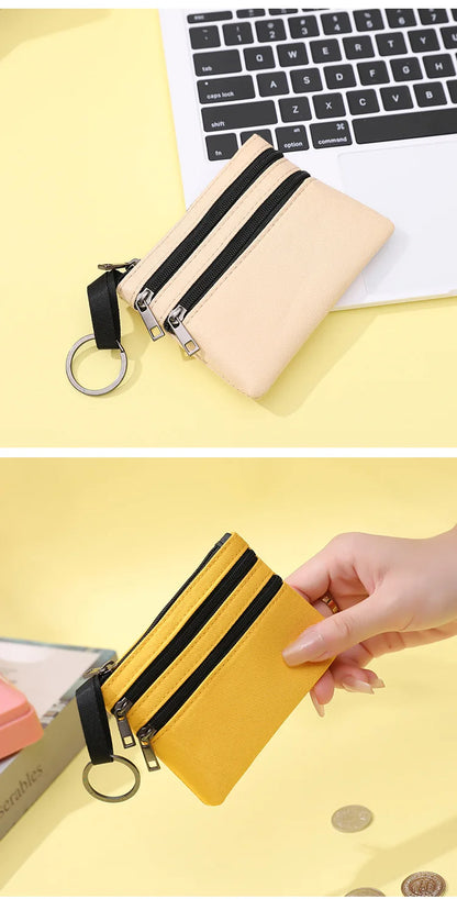 Canvas Mini Coin Purse with Zipper – Cute Solid Color Key & Money Pouch for Kids, Women & Men