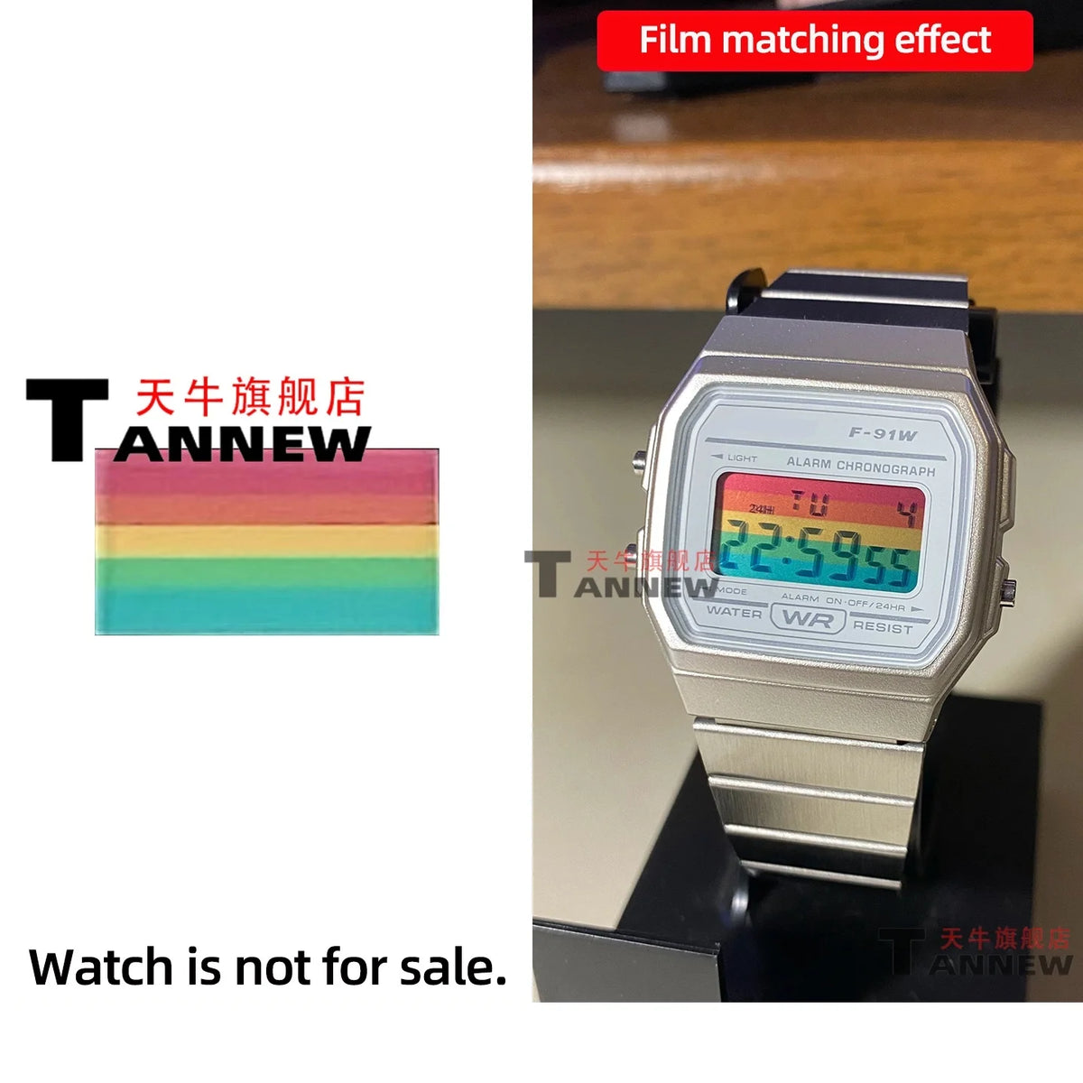 Casio F-91W A158W A168 Mod Kit - STN HD Display, Rainbow Gradient Display Sticker & Complete Watch Makeover Set