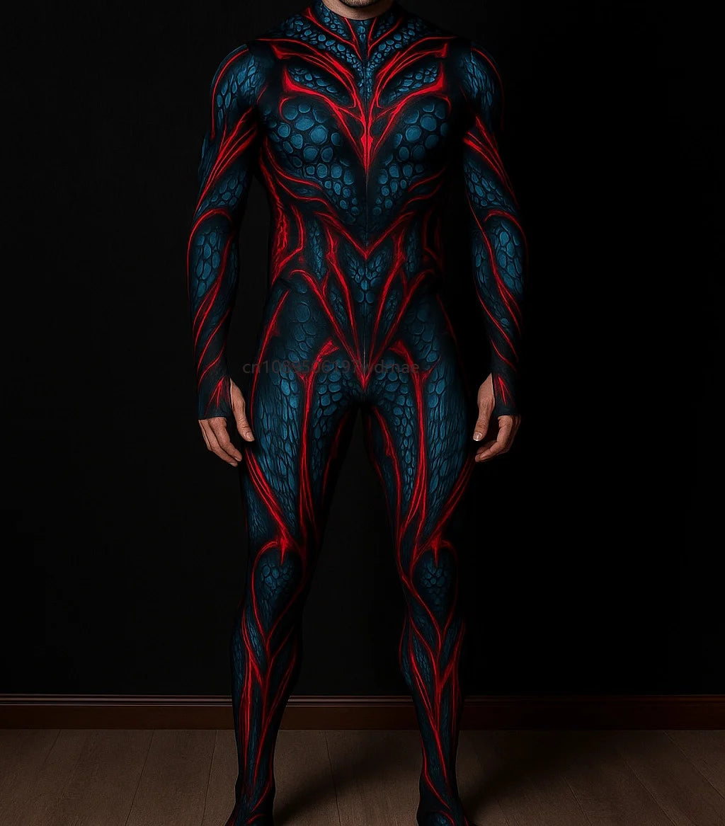 Men's Cyberpunk Muscle Bodysuit - Sci-Fi Printed Cosplay Zentai Costume for Carnival, Stage & Performance Events