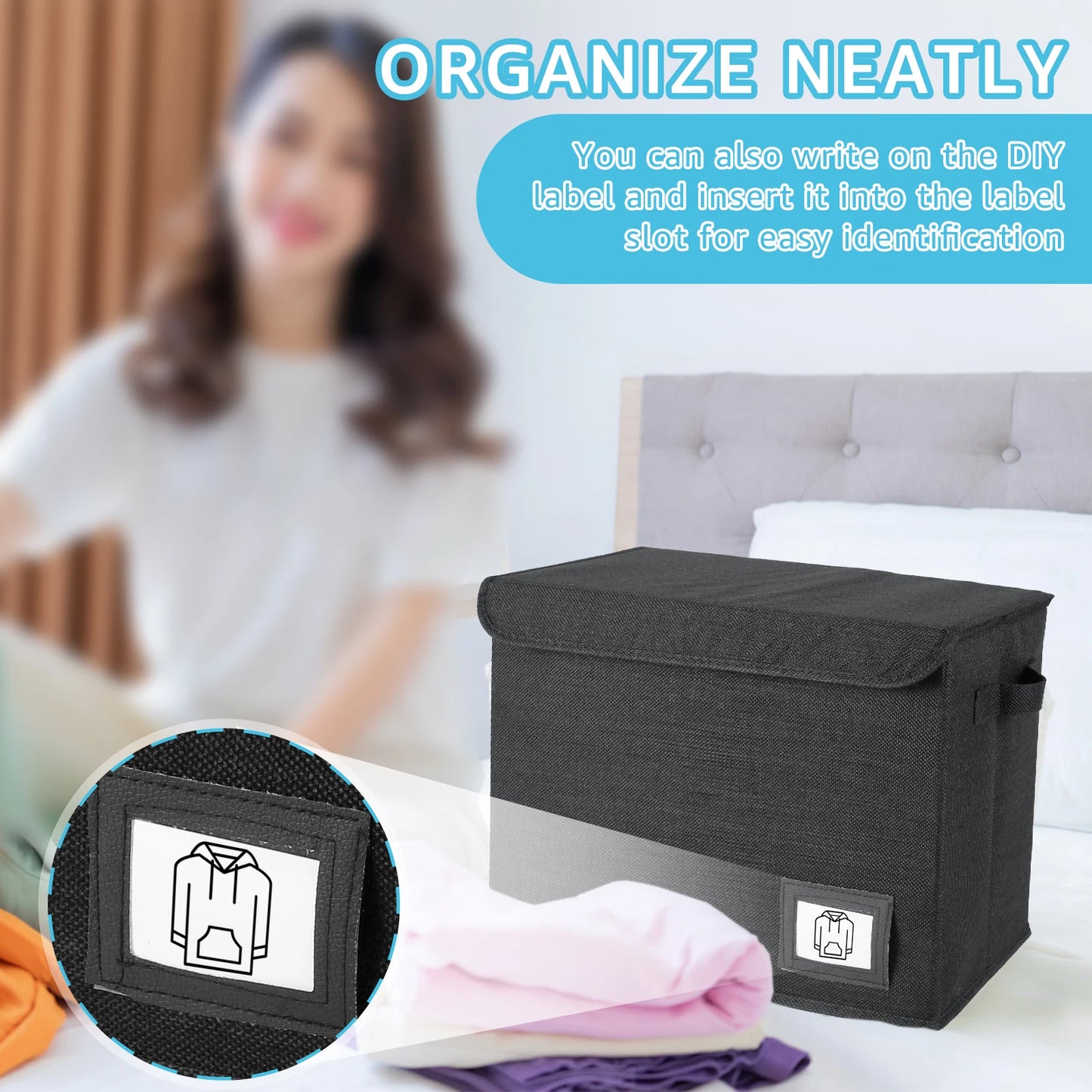 Foldable Clothing Storage Box with Lid – Washable Multi-Purpose Organizer Bin with Handle for Home, Office & Comic Book Storage