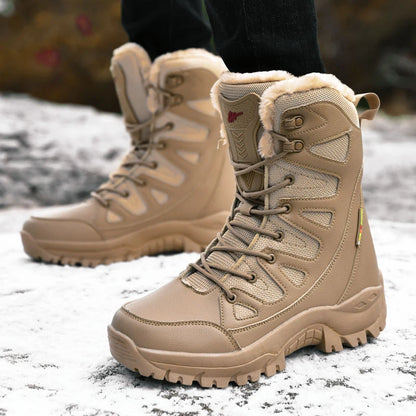 Men's Warm Plush Snow Boots - Lace Up Waterproof High Top, Anti-Slip Winter Boots for Casual & Work Wear