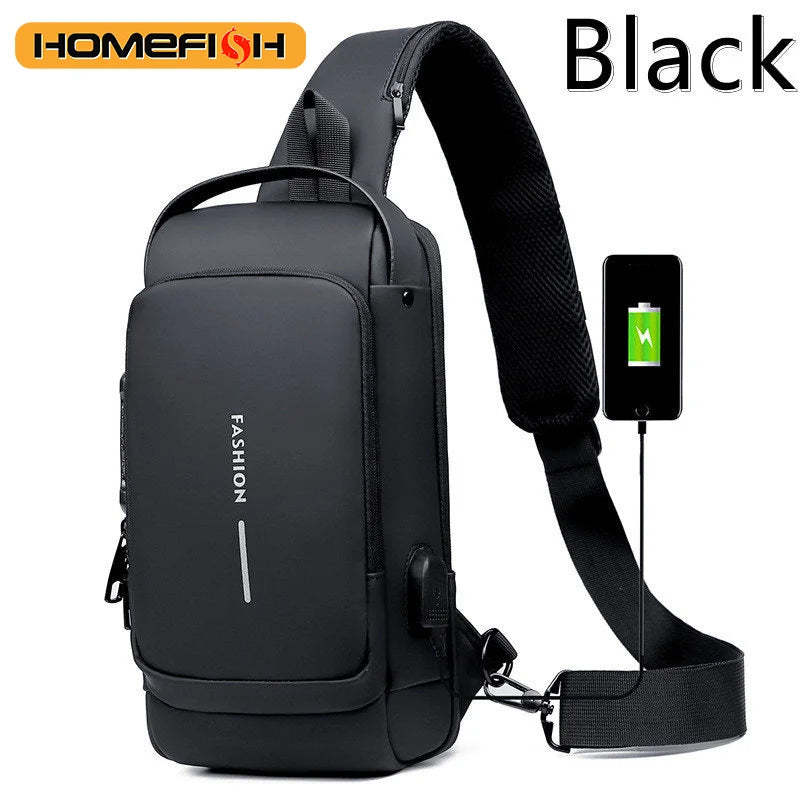 BD1 New Men's Anti-Theft Chest Bag – USB Rechargeable Crossbody Sports & School Shoulder Bag