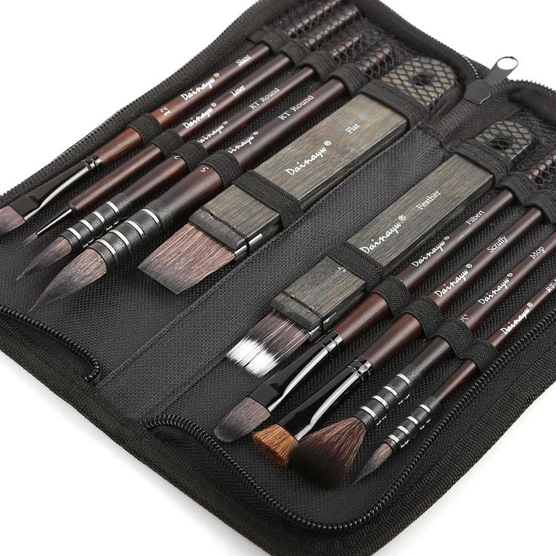 Dainayw 10-Piece Watercolor Brush Set – Organic Blue Squirrel & Horse Hair Mop Brushes for Acrylic, Watercolor, and Multi-Function Painting