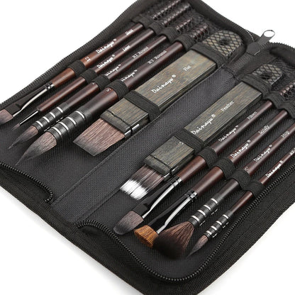 Dainayw 10-Piece Watercolor Brush Set – Organic Blue Squirrel & Horse Hair Mop Brushes for Acrylic, Watercolor, and Multi-Function Painting