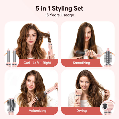 5-in-1 Hair Dryer & Styling Tool – Straightener, 32mm Curling Iron with 300 Million Negative Ions, Quick Drying Hair Care Gift