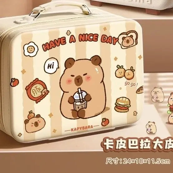 Kawaii Capybara Makeup Bag, Large Capacity Waterproof Anime Cosmetic Storage Handbag for Travel & Organization