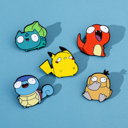 Kawaii Anime Enamel Pins — Cute Psyduck, Pikachu & Charmander Brooches for Kids, Hats & Accessories Gifts