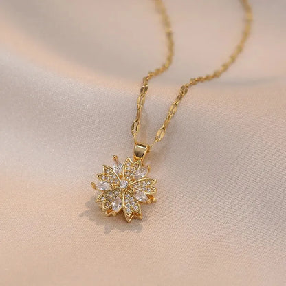 Light Luxury Gold Zircon Flower Pendant Necklace for Women - Elegant Party Jewelry Gift