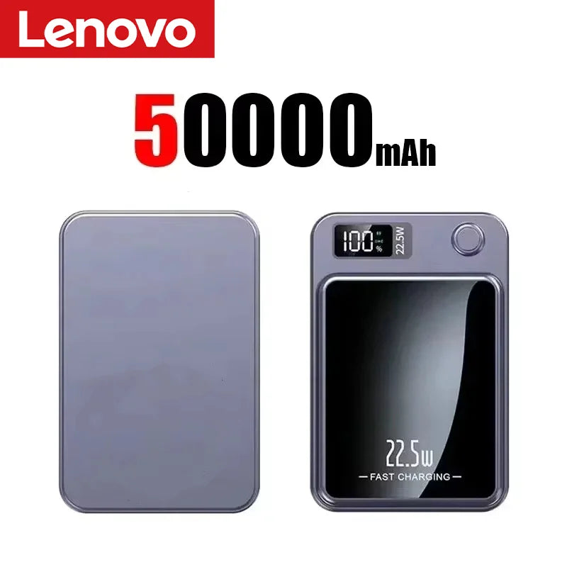 Lenovo 500000mAh Magnetic Power Bank - 22.5W Fast Charging Portable Battery Pack for iPhone & Samsung
