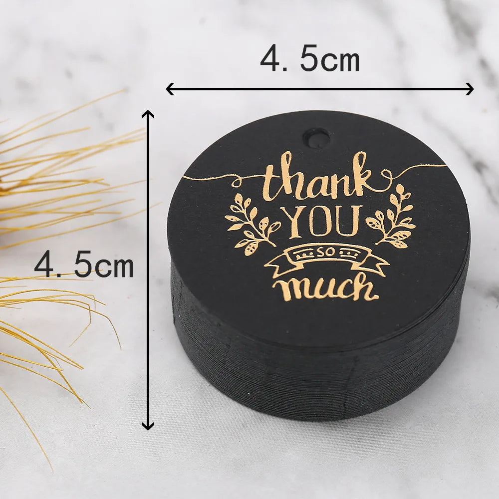 50PCS 4.5cm Bronzing Round Garment Tags – “Thank You” Paper Hang Tags for Clothing, Shoes, Packaging & DIY Crafts