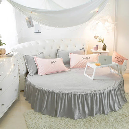 Coral Velvet Round Bed Sheet - Soft Flannel Winter Fitted Sheet for 200-220cm Round Beds, Pillowcase Not Included