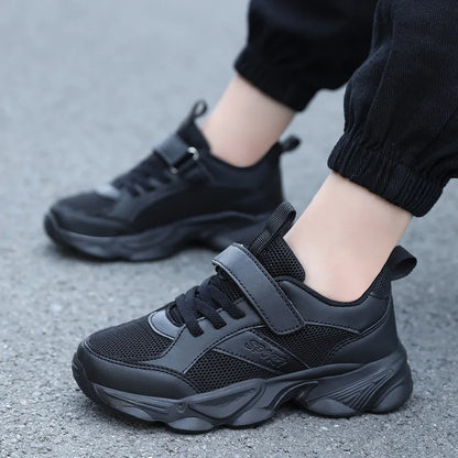 Kids’ Breathable Sports Shoes – Anti-Skid Black School Walking & Running Sneakers for Boys & Girls