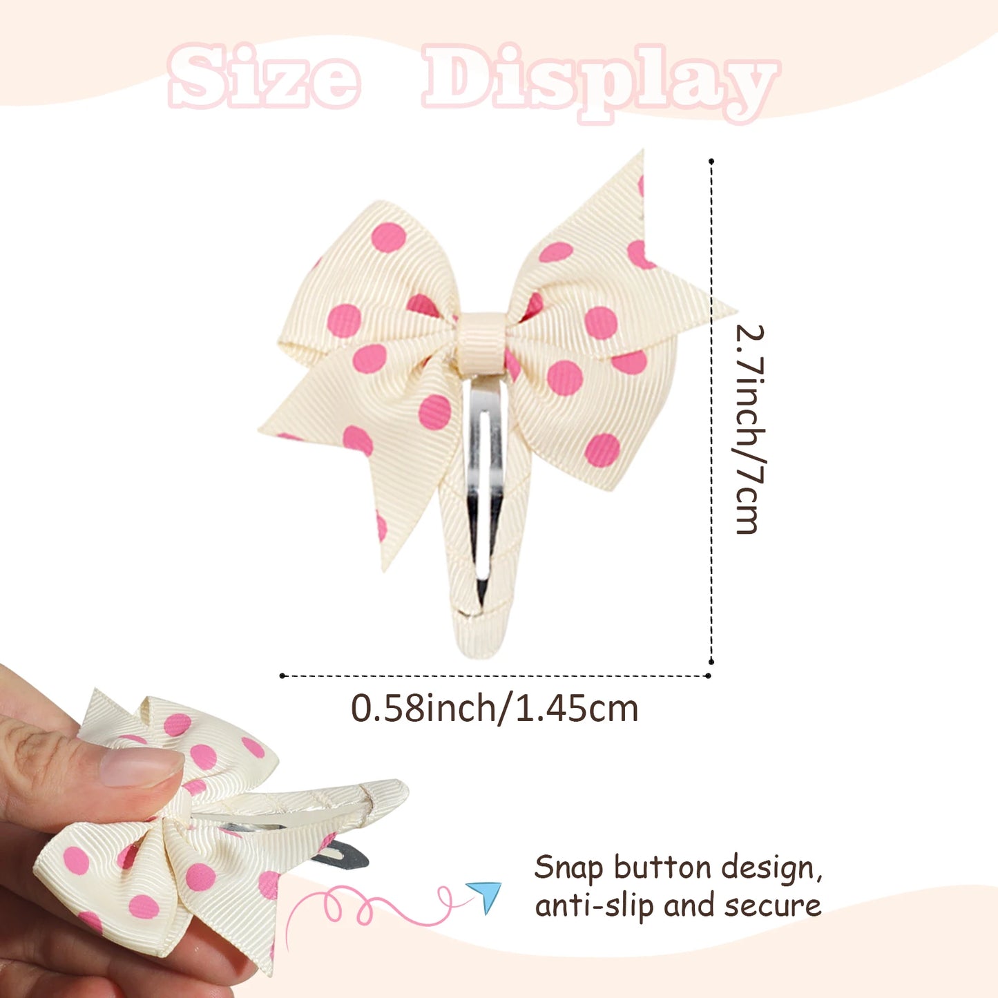 20pcs Snap Hair Clips with 2-Inch Grosgrain Ribbon Bows – No Slip Barrettes for Infant, Toddler, Baby Girls