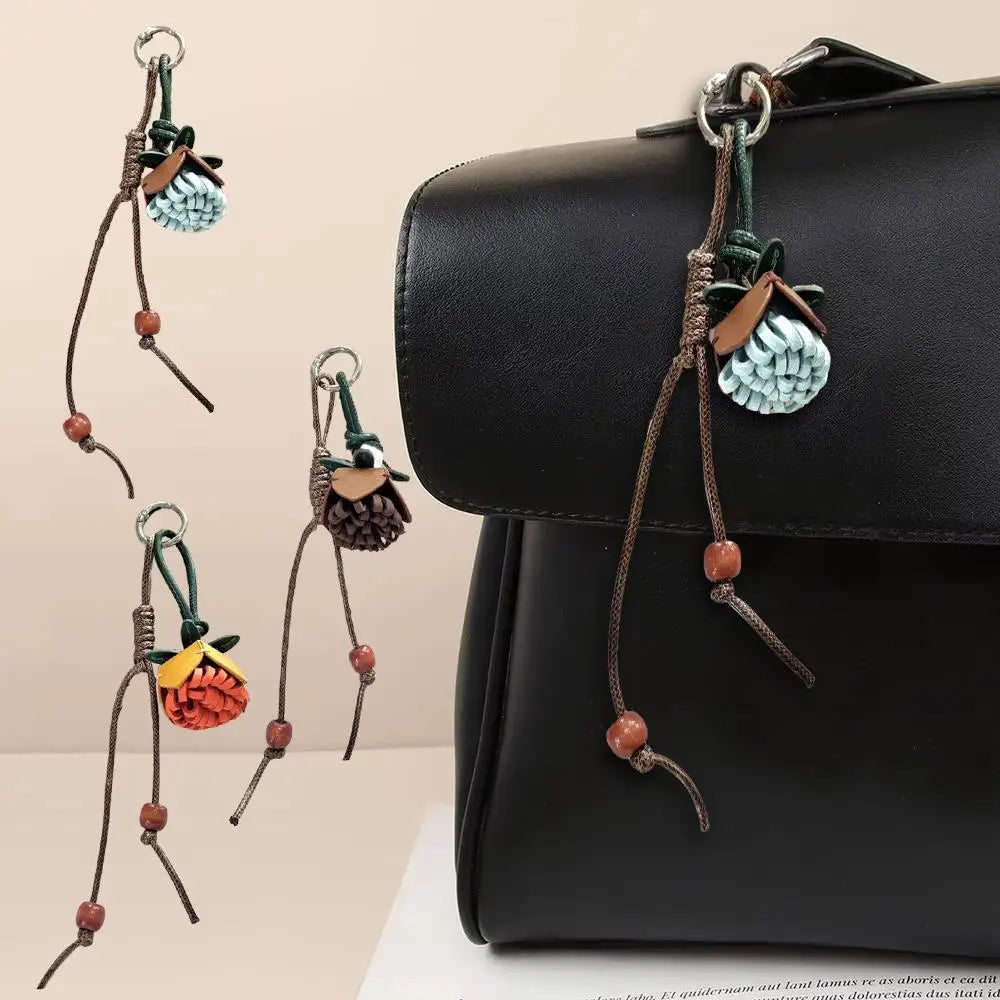 Handmade Pinecone Flower Ball Bag Charm – Cute Tassel Rope Keychain Pendant for Purses & Handbags