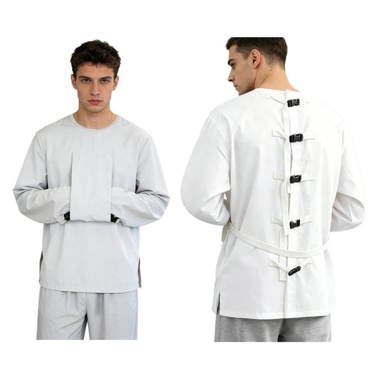 Adult Safety Restraint Shirt - Long Sleeve Protective Nursing Top with Back Buckles & Securing Straps