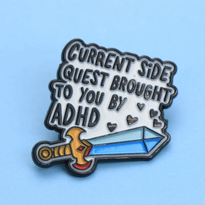 ADHD Side Quest Sword Enamel Pin – Cartoon Lapel Badge for Backpacks & DIY Gifts