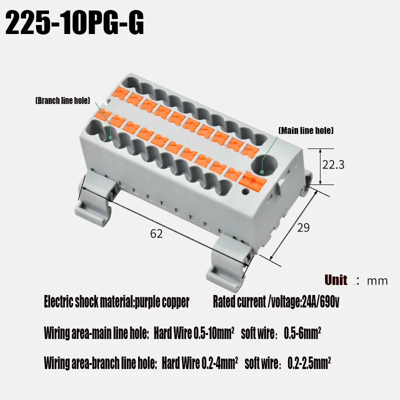 Push-In Modular Wire Connector Terminal Block – Compact 1-In Multiple-Out Splicing Lighting Connector, 225 Series (1Pc)