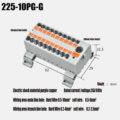 Compact Push-In Wire Connector Terminal Block – Fixed Modular Multi-Link Splicing 1-In Multiple-Out Lighting Connector 225 Series