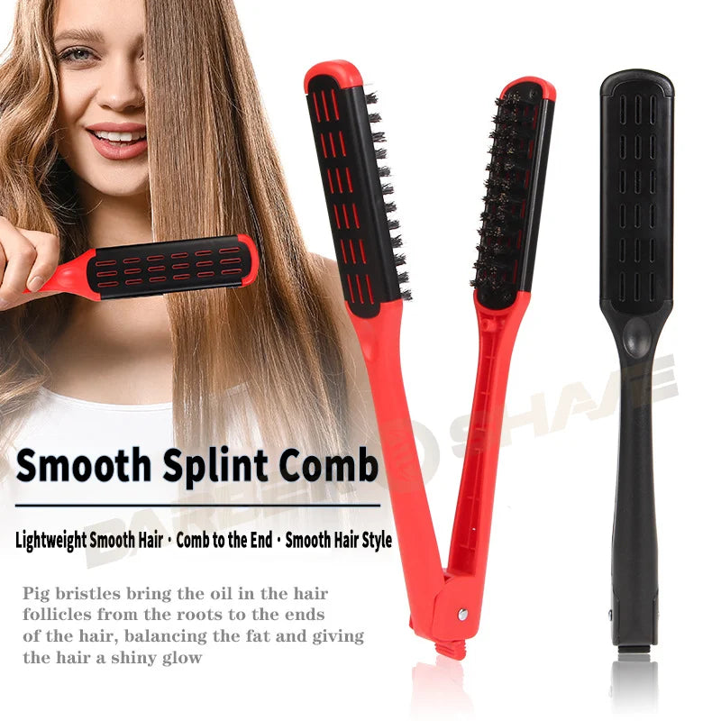 Professional V-Shape Hair Straightener Comb – Nylon Bristles, Double-Sided Styling Brush for All Hair Types