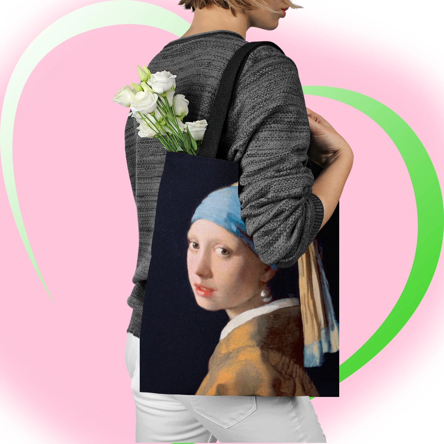 Oil Painting Printed Canvas Tote Bag - Lightweight, Multi-functional Women's Handbag for Daily Use and Shopping