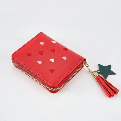 Pu Leather Mini Wallet for Women - Multifunctional Money Clip with Love Embroidery and Certificate Storage