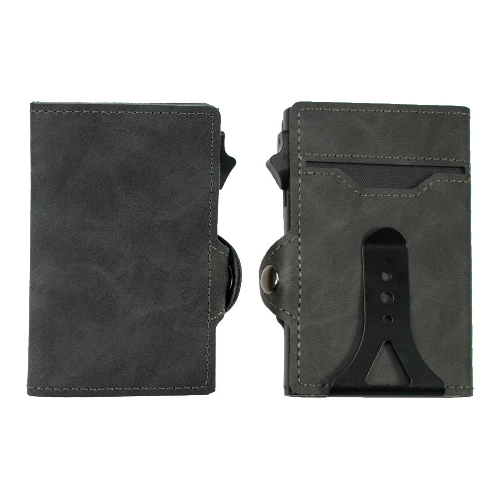 CASEKEY PU Leather Men’s Pop-Up Card Holder Wallet – Slim Minimalist Anti-RFID Smart Wallet with Money Clip & ID Window