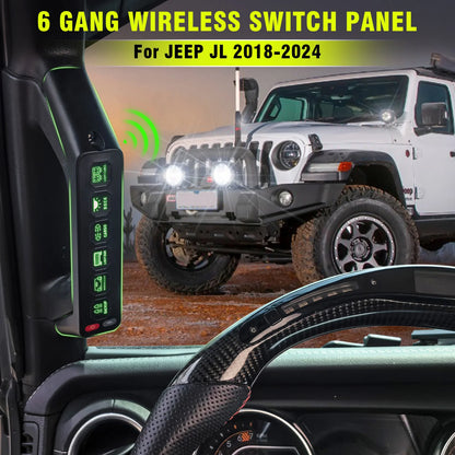 6-Gang Wireless Switch Panel - Grab Handle Control Panel for Jeep Wrangler JL 2018-2023 & Gladiator 2020-2023