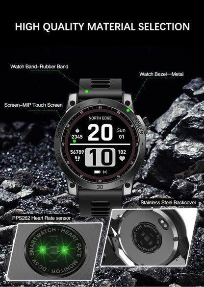 NORTH EDGE 2025 GPS Smartwatch — Men's Sport Watch with HD AMOLED, Altimeter, Barometer & Compass, 50M Water-Resistant