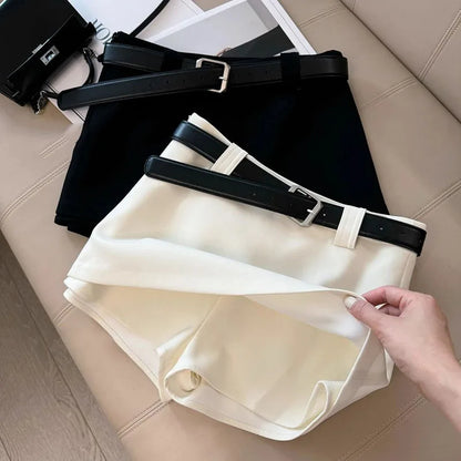 Black & White Office Skirt – Sexy Tight A-Line Hip Skirt with Belt, Stylish All-Match Ladies Fashion