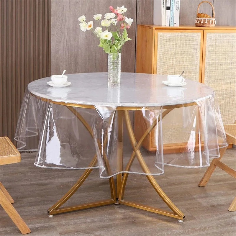 Soft Glass Texture Tablecloth – Modern Luxury Clear PVC Desk Mat, Waterproof, Oil-Proof & Heat-Resistant Home Decoration