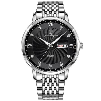 POEDAGAR Luxury Men's Watch — Waterproof Luminous Quartz Wristwatch with Date & Week, Stainless Steel Sports Fashion