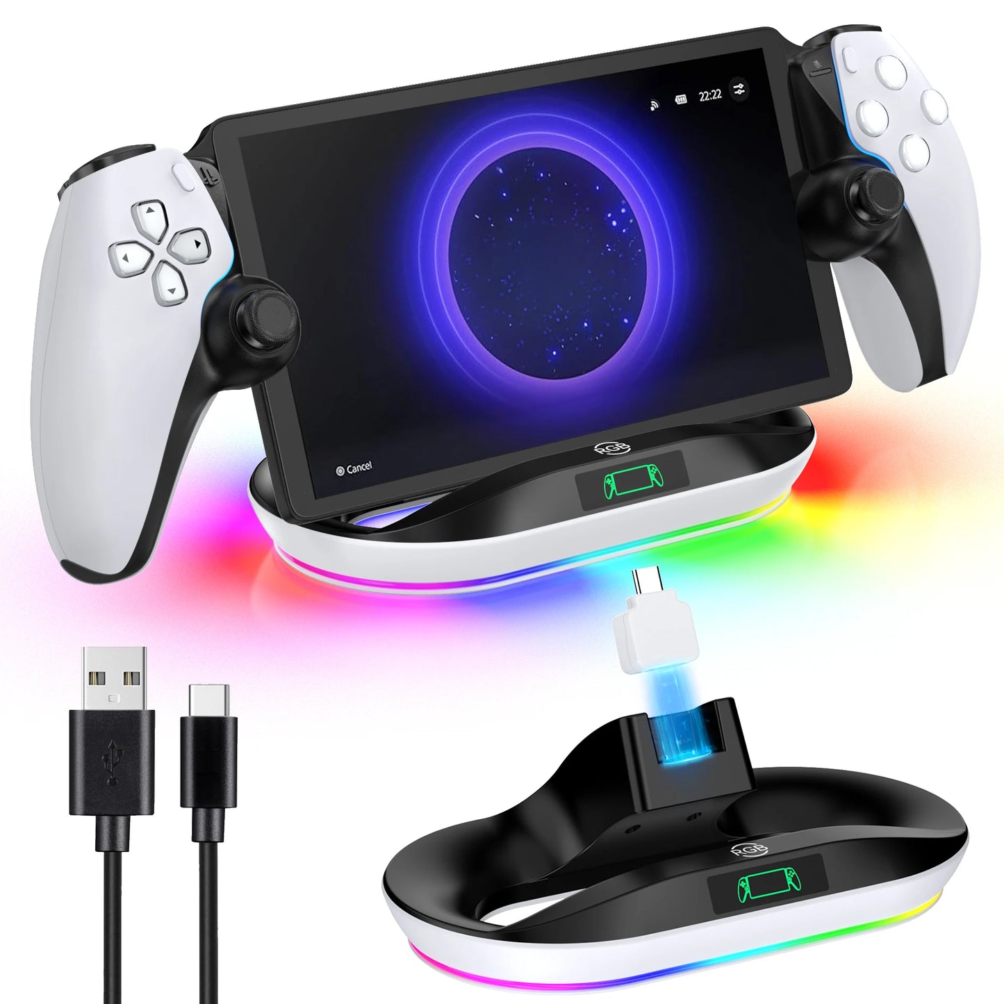 PlayStation Portal Charging Dock Station - Charger Stand with 9 Lights & Handheld Holder for PS Portal