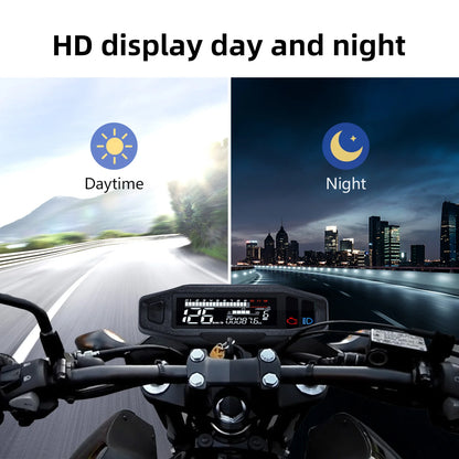 AD Universal Motorcycle Digital Speedometer – LED Tachometer Dashboard Instrument Panel with LCD Display & Y Bracket