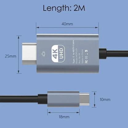 4K 60Hz USB-C to HDMI Cable – Type C Adapter for iPhone 15, MacBook Air, iPad, Samsung, Laptop, TV Converter