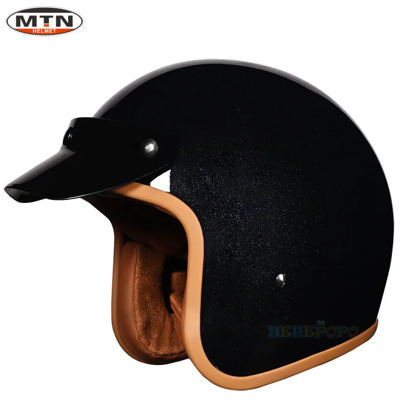 Vintage 3/4 Motorcycle Helmet — DOT Certified Synthetic Leather Jet Helmet, Model 508