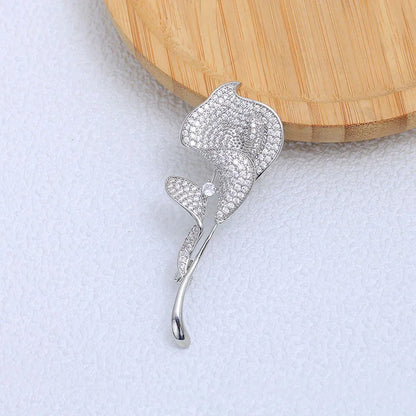Luxury Tulip Flower Brooch Pin with White Stone – Elegant Rose Floral Jewelry for Women (2023 Design)