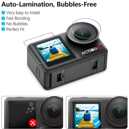 DJI Osmo Action Screen Protector & Lens Cover Kit — Tempered Glass Film with Bag Case for Action 3, 4, 5 Pro Accessories